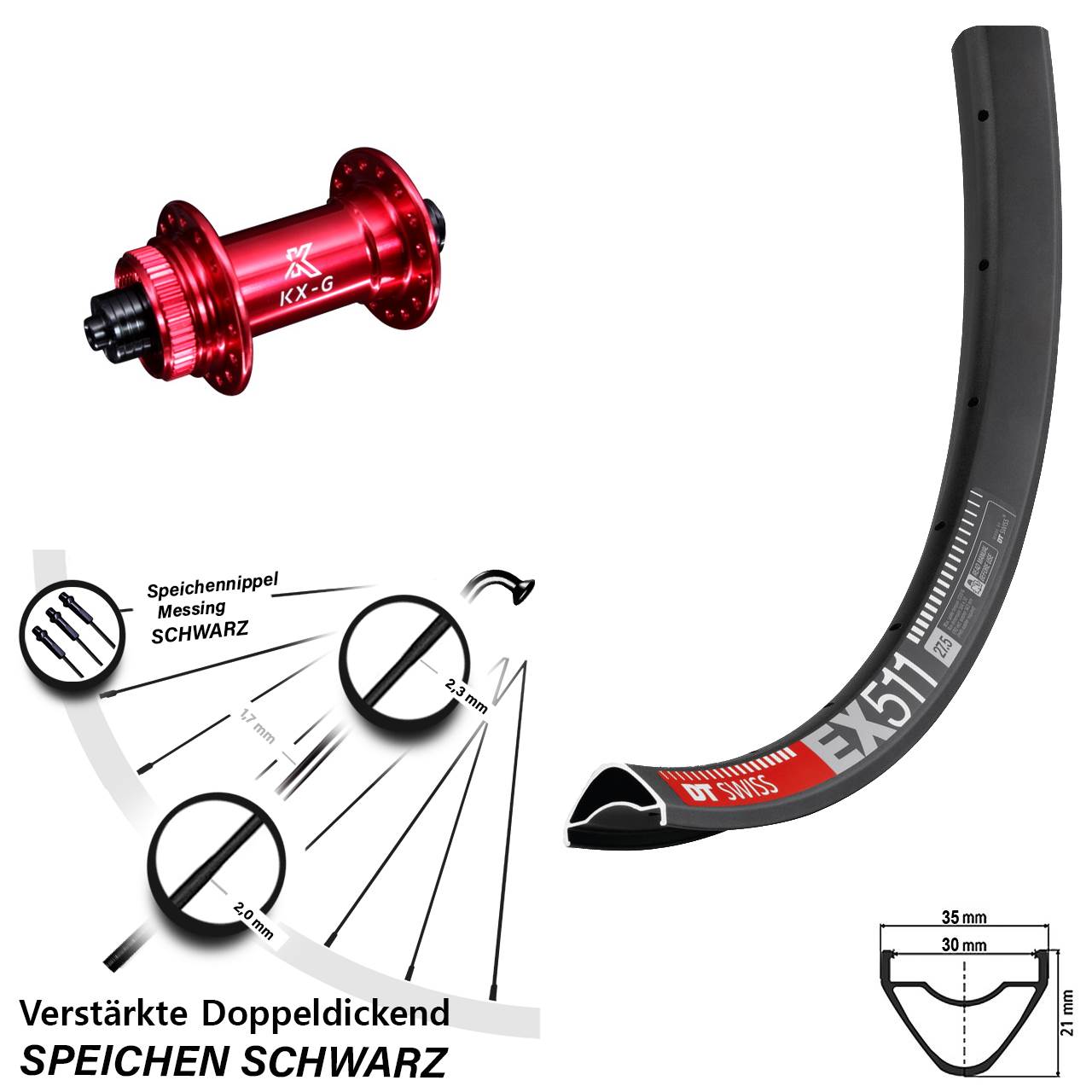 Disc Laufrad 29 Zoll DT Swiss EX 511 KX-G rot QR