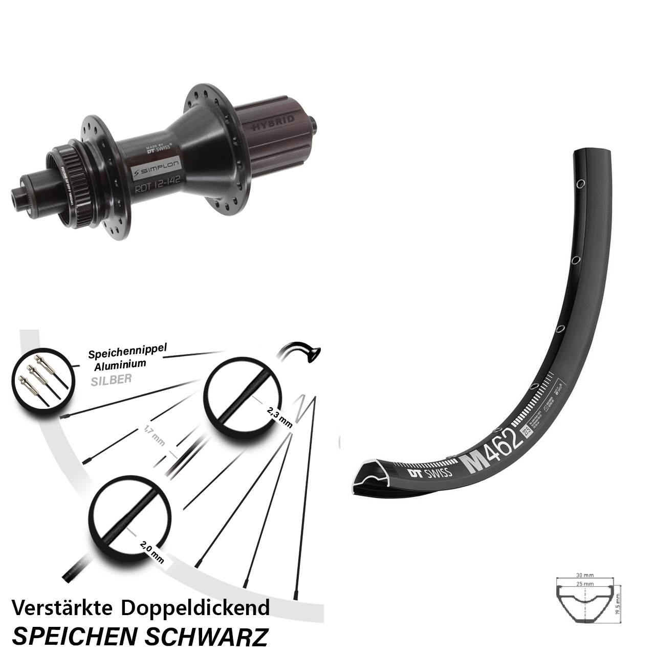 DT Swiss M 462-370 Hybrid 650B Disc Laufrad für Schnellspanner 8-11 fach HG
