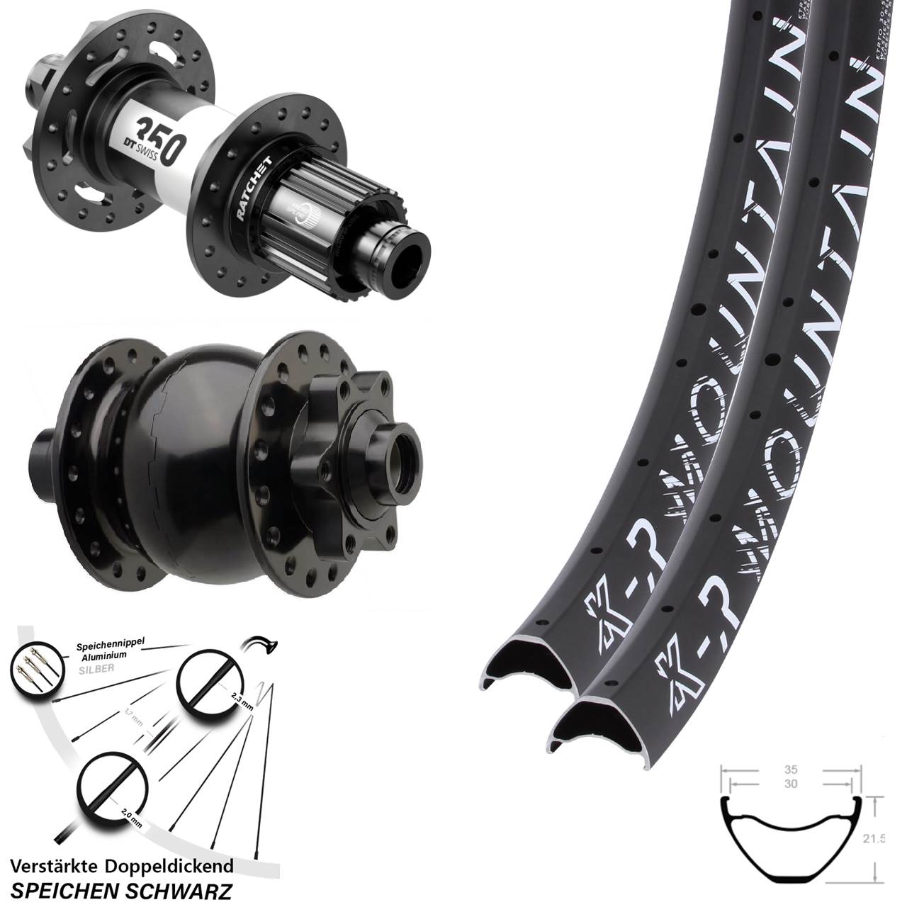 KX-R Mountain DT Swiss 350 SON 28 Disc 6-Loch 27,5 Zoll Laufradsatz Boost Micro Spline