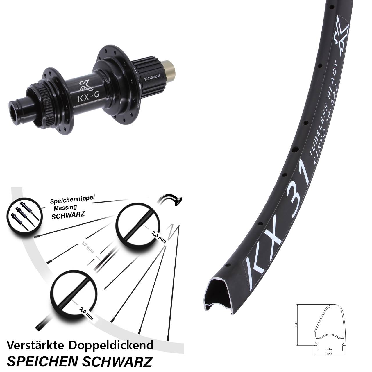 KX 31 Hochprofil 28 Zoll Centerlock Hinterrad 12x142 Shimano Micro Spline