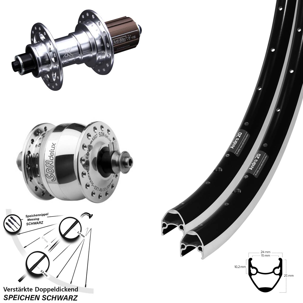 Ryde Andra 20 KX-T SONdelux poliert 28 Zoll Laufradsatz QR 8-12 fach