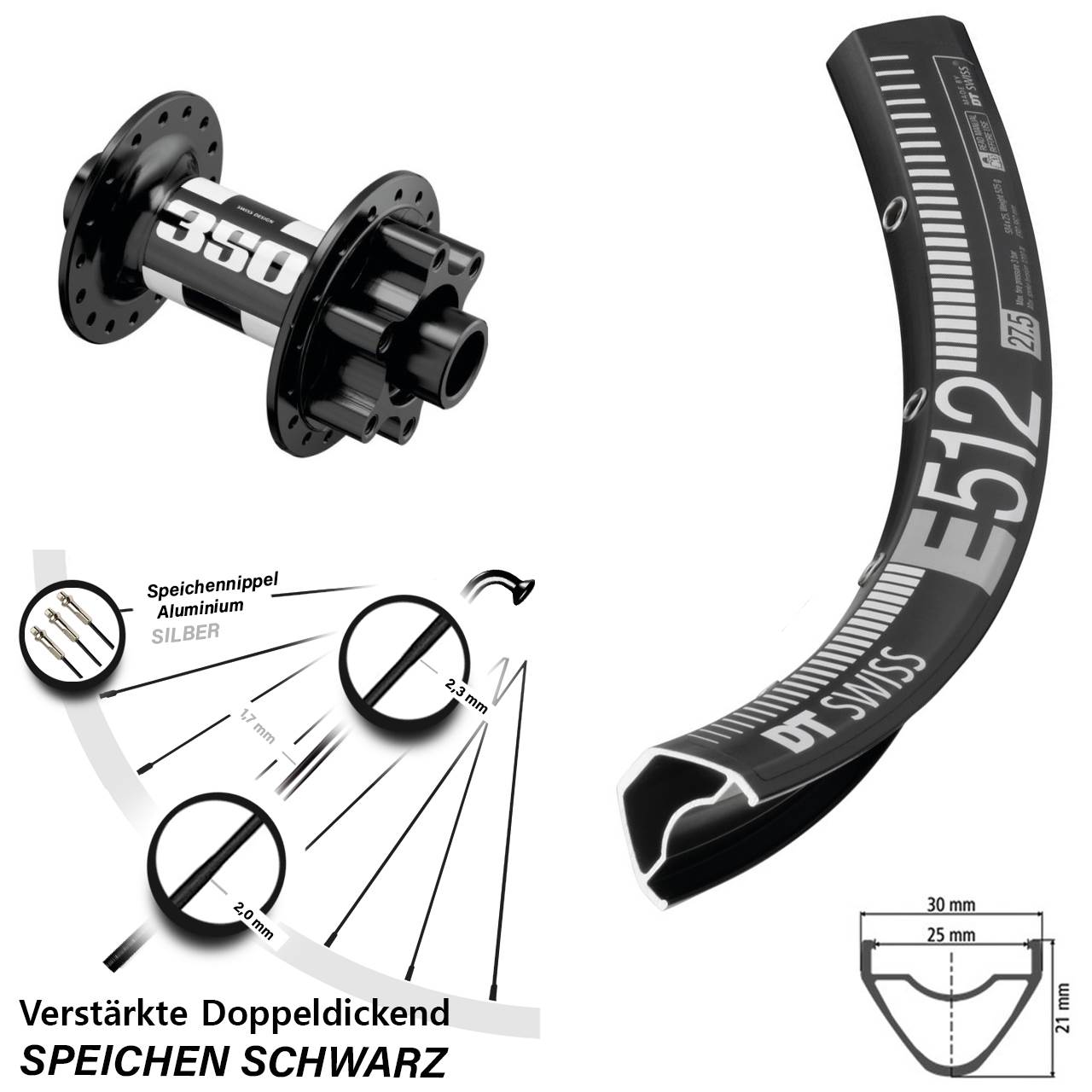 Vorderrad 6-Loch 27,5 Zoll DT Swiss E512-350 15x110 Boost