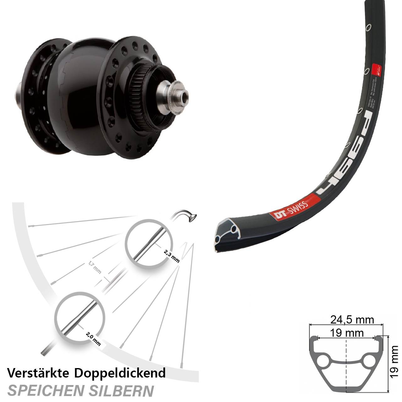 SONdelux DT Swiss 466d 28-29 Zoll Nabendynamovorderrad Centerlock QR