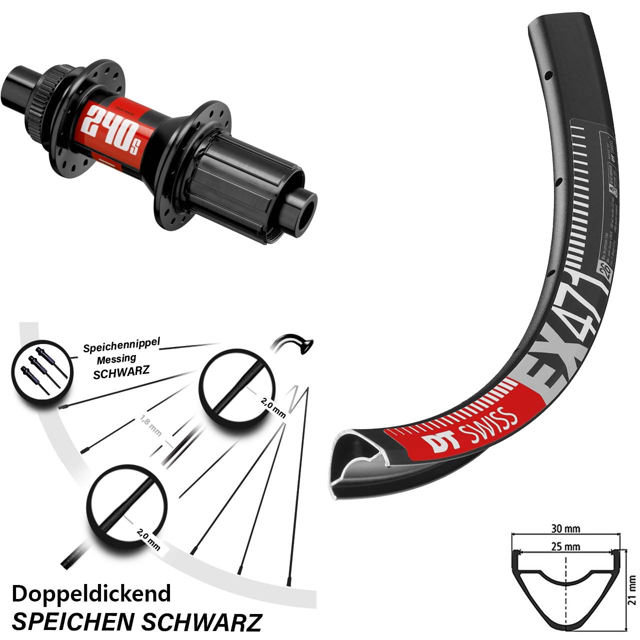 27,5 Zoll Hinterrad EX 471 DT Swiss 240s Centerlock Boost 12x148 mm 28 Speichen 8-11 fach