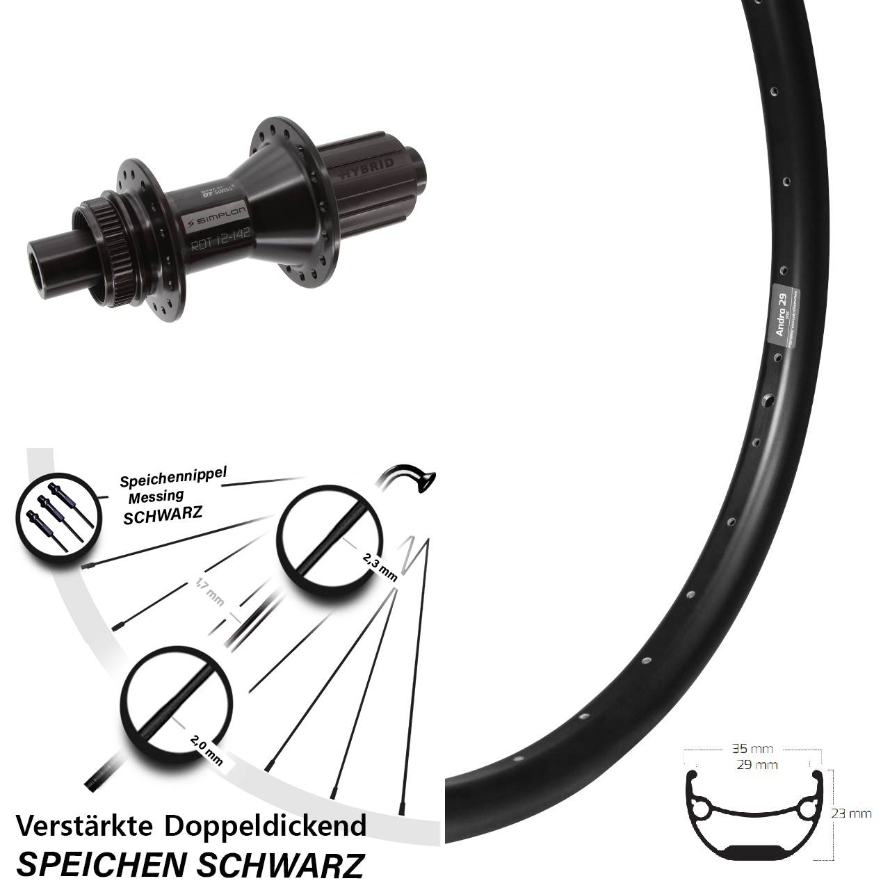 26 Zoll Ryde Andra 29 DT Swiss 370 Hybrid Centerlock Hinterrad 12x142 8-11 fach