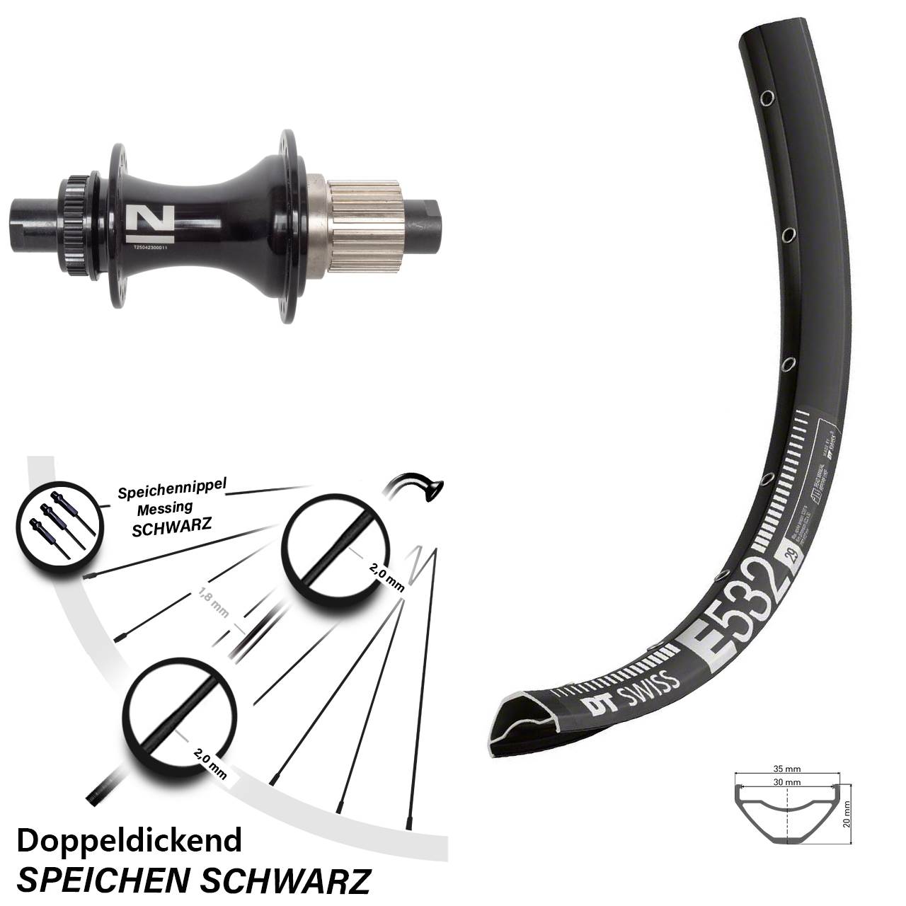 Disc Laufrad 12x148 29 Zoll DT Swiss E532 Novatec D462SB Shimano Micro Spline