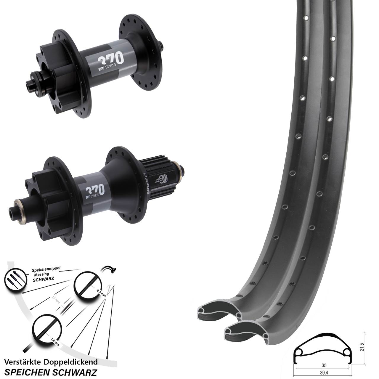 29 Zoll Ambrosio E35 DT Swiss 370 Disc Laufrad-Satz QR Micro Spline