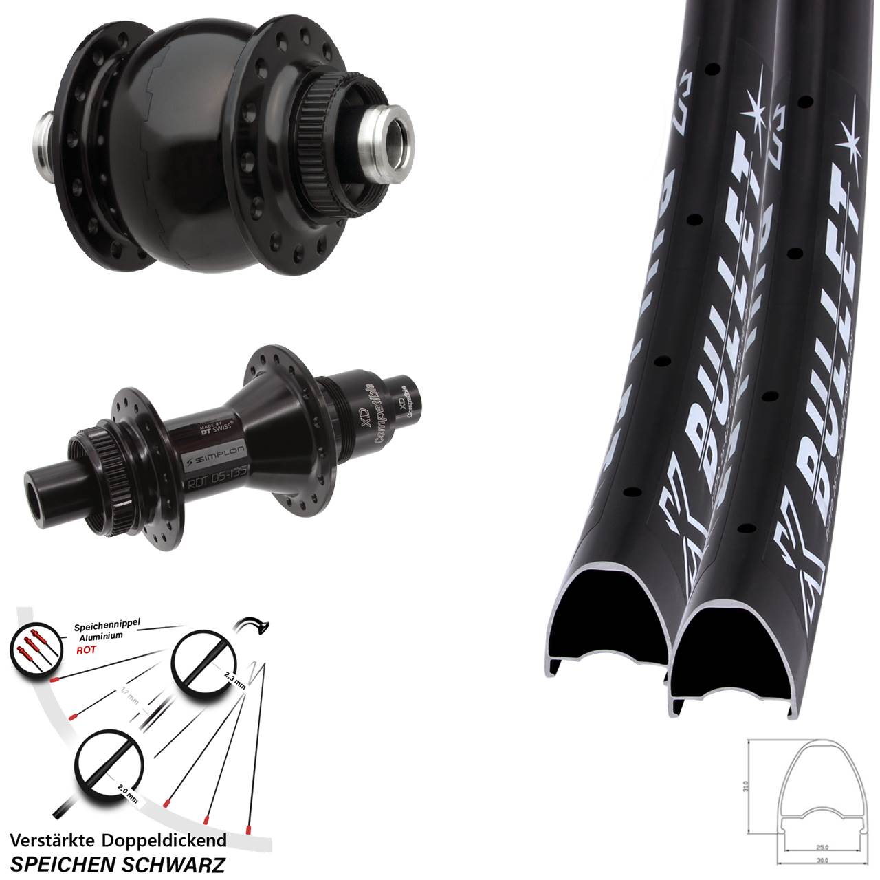 Disc Laufrad-Satz 29 Zoll KX Bullet DT Swiss 370 SON 28 XD 12x100/142