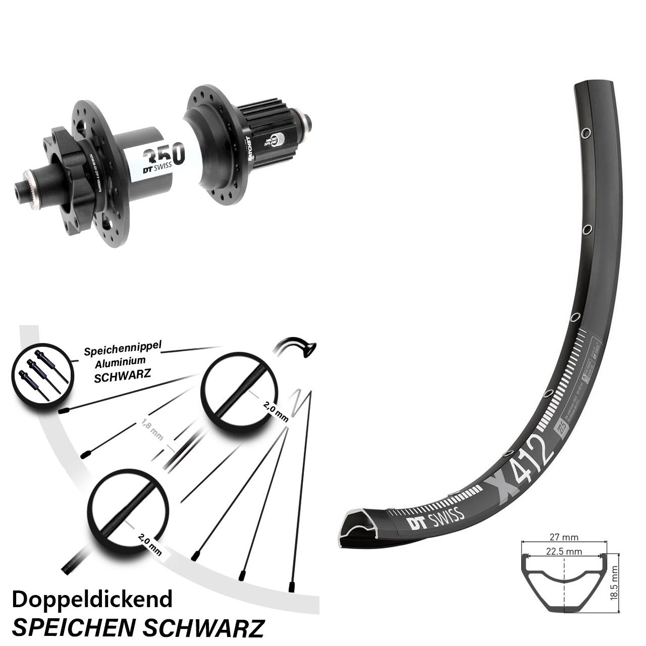 28-29 Zoll DT Swiss X412 DT Swiss 350 Boost 6-Loch Hinterrad QR Boost Micro Spline