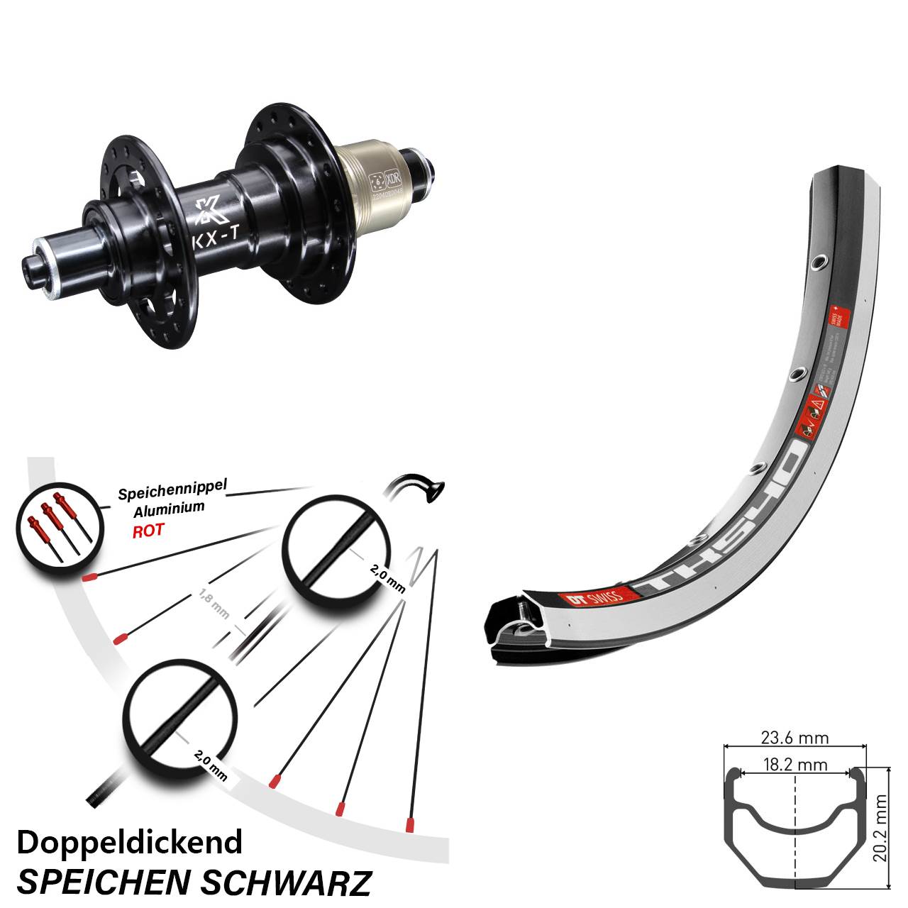 DT Swiss TK 540 Hinterrad 28 Zoll KX-T schwarz Sram XD 5x135 mm