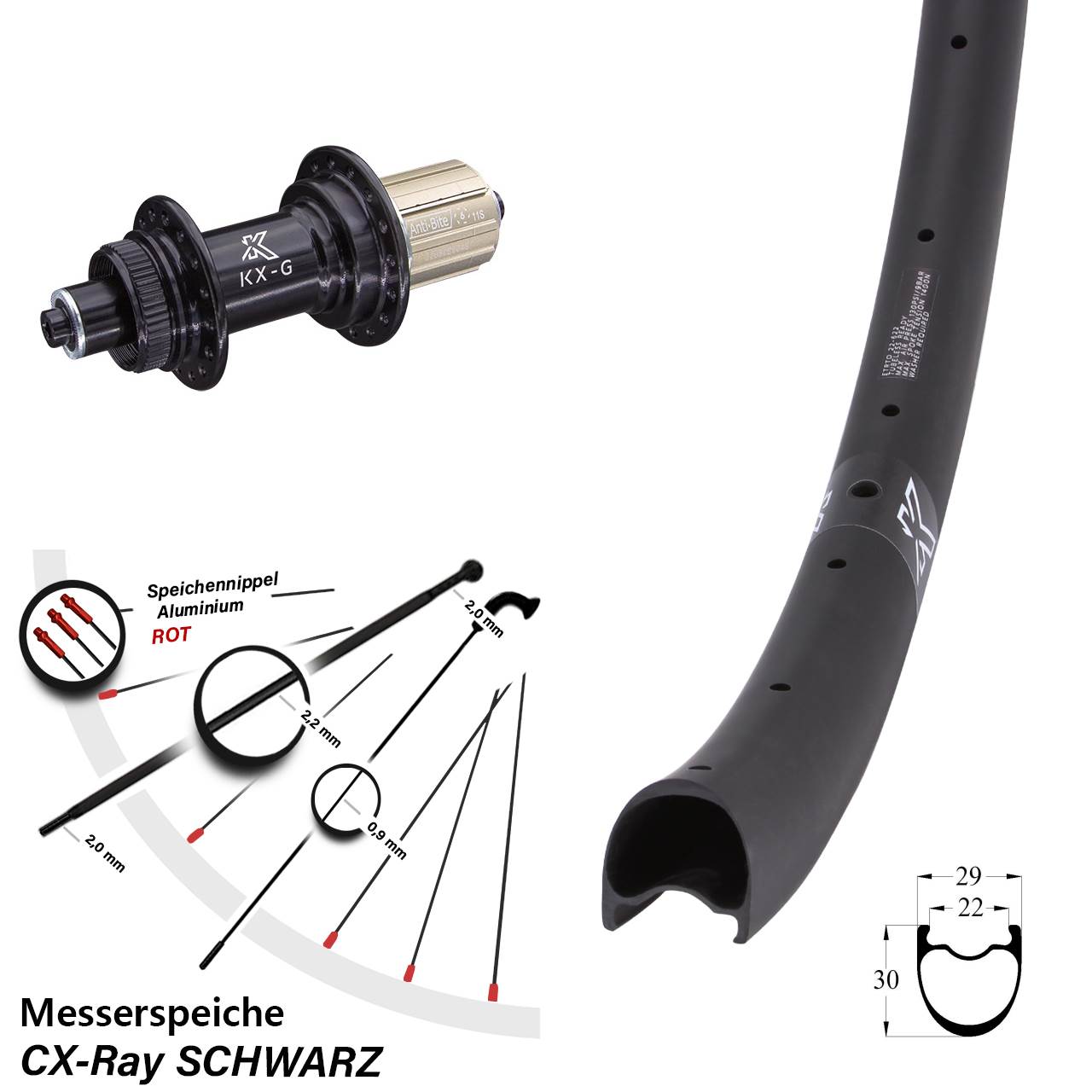 Hinterrad Centerlock QR 29 Zoll KX-RC Gravel Carbon schwarz 8-12 fach HG CX-Ray