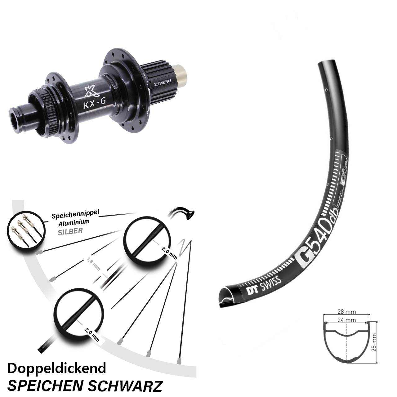 28/29 Zoll DT Swiss G 540 Hinterrad KX-G Micro Spline 12x142