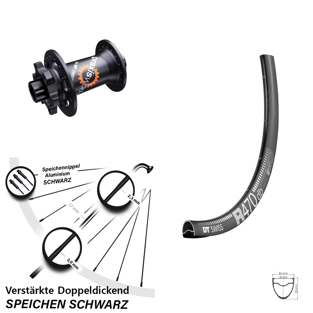 Vorderrad 6-Loch 12x100 28 Zoll DT Swiss R 470-350