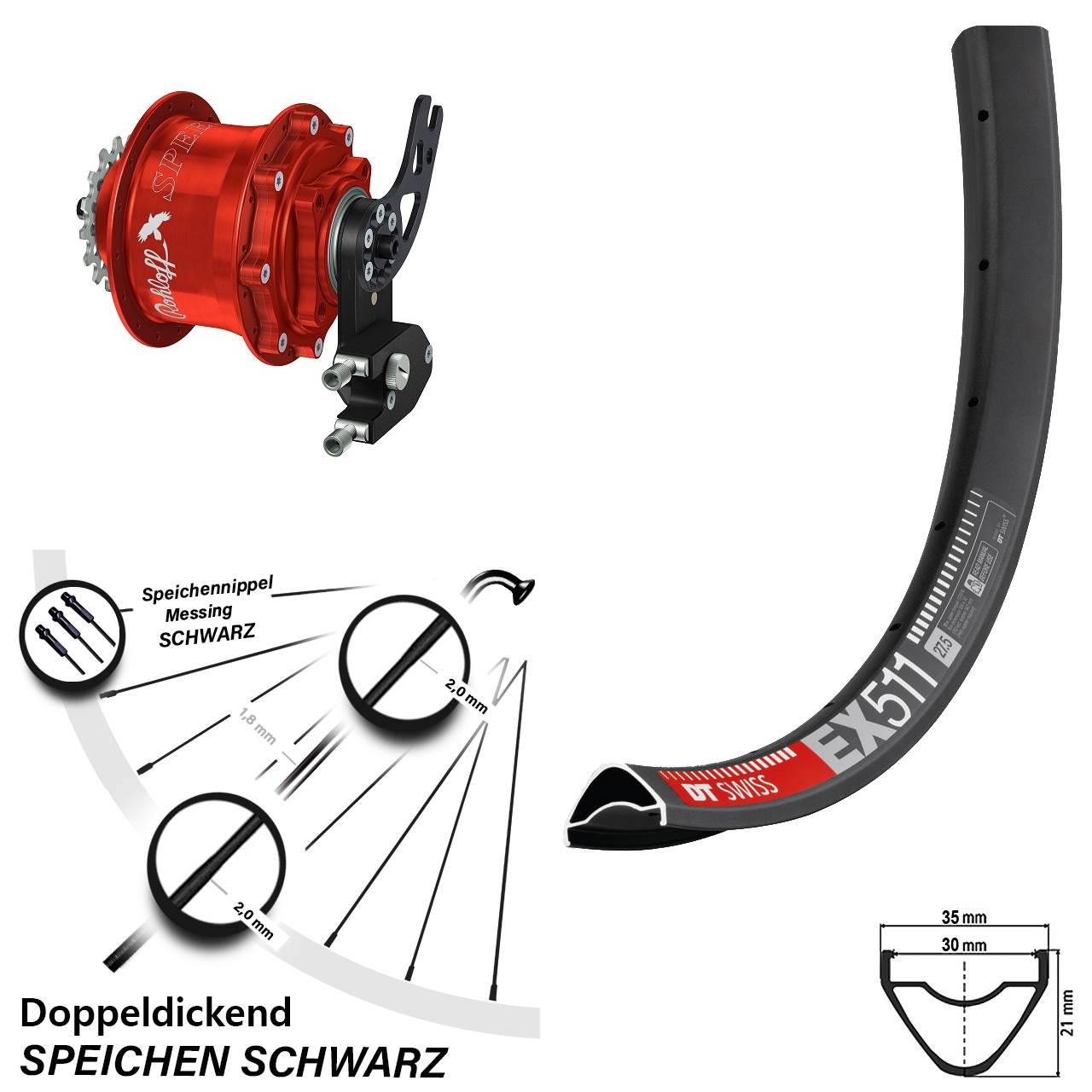 Disc Hinterrrad 27,5 Zoll DT Swiss EX511 Rohloff Speedhub CC DB PM rot