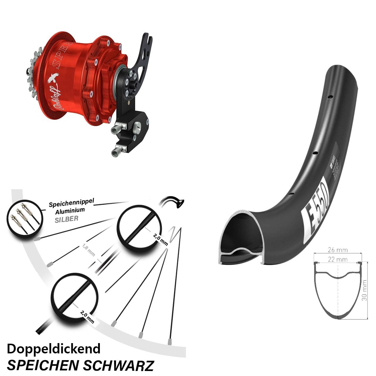 Disc Hinterrrad 28 Zoll DT Swiss E 550 Rohloff Speedhub CC DB PM rot
