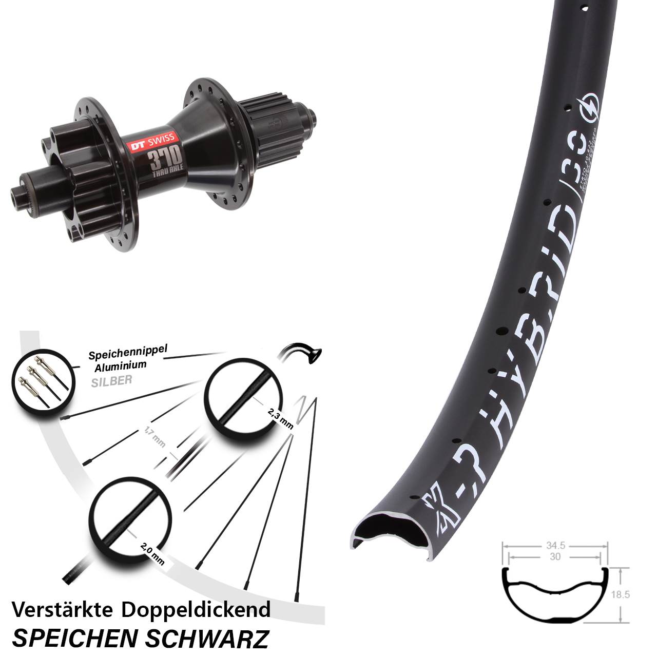 KX-R Hybrid 30 DT Swiss 370 29 Zoll 6-Loch Hinterrad QR Micro Spline