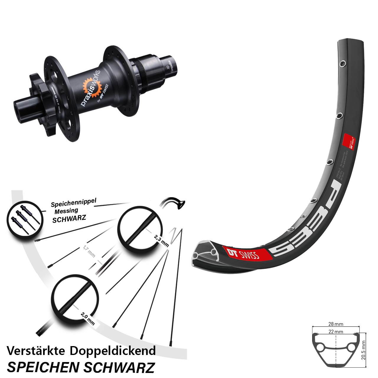 27,5 Zoll DT Swiss 533 D-350 Ratchet 36 Disc Laufrad 12x142 XD