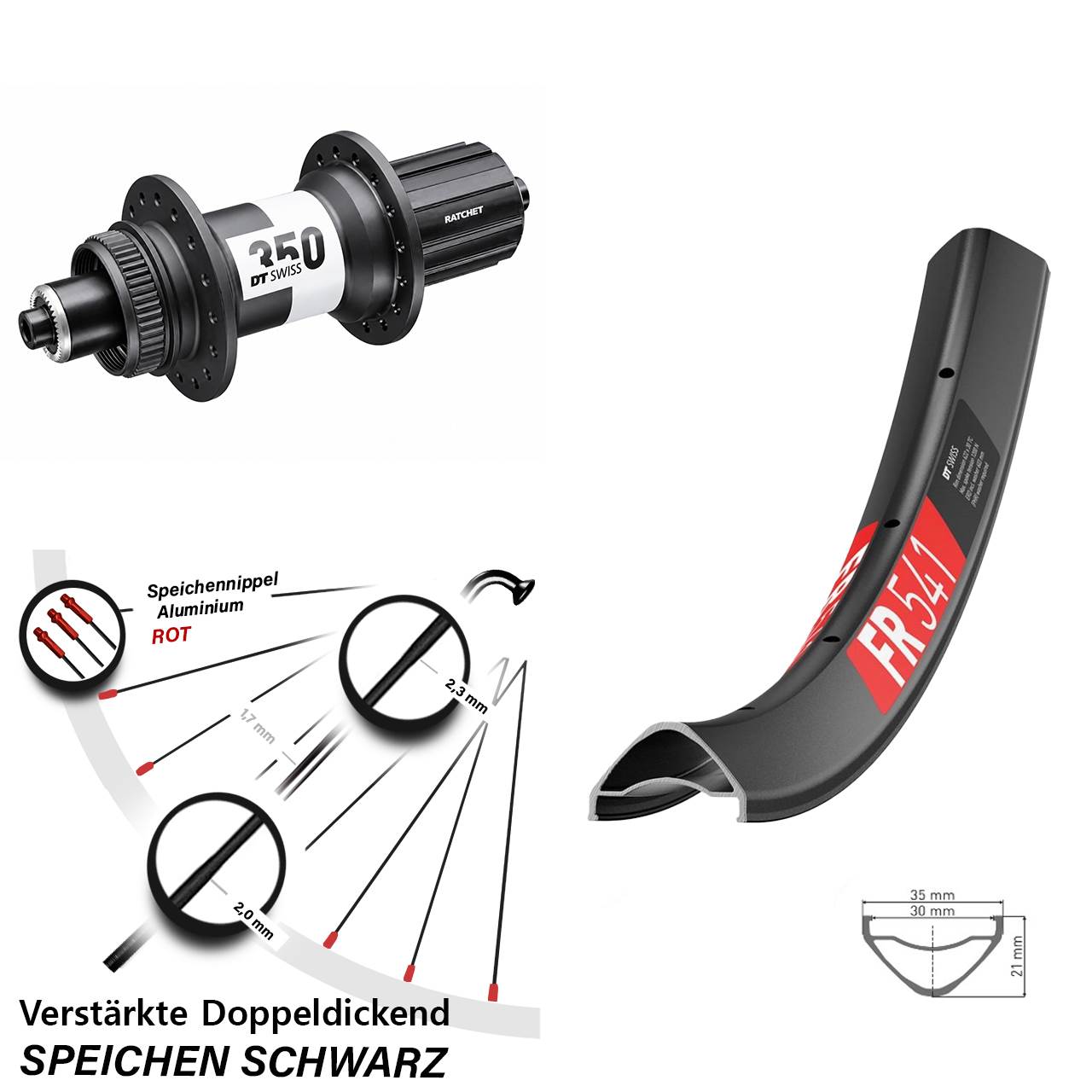 Disc Hinterrad QR 29 Zoll DT Swiss FR541 DT Swiss 350 Ratchet 36 8-11 fach HG