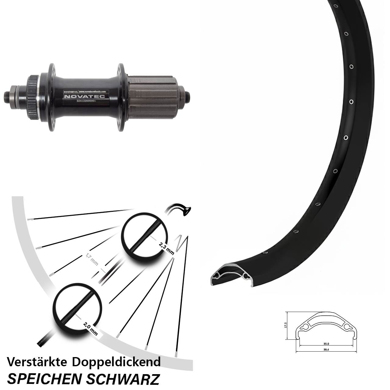Hinterrad Centerlock 29 Zoll Ryde Disc 35 Novatec D472 8-12 fach für Schnellspanner