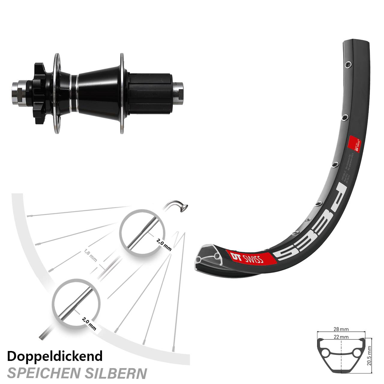 DT Swiss 533 D Hinterrad 28-29 Zoll mit Formula GDC-1528 Nabe Steckachse 142 mm 8-11 fach