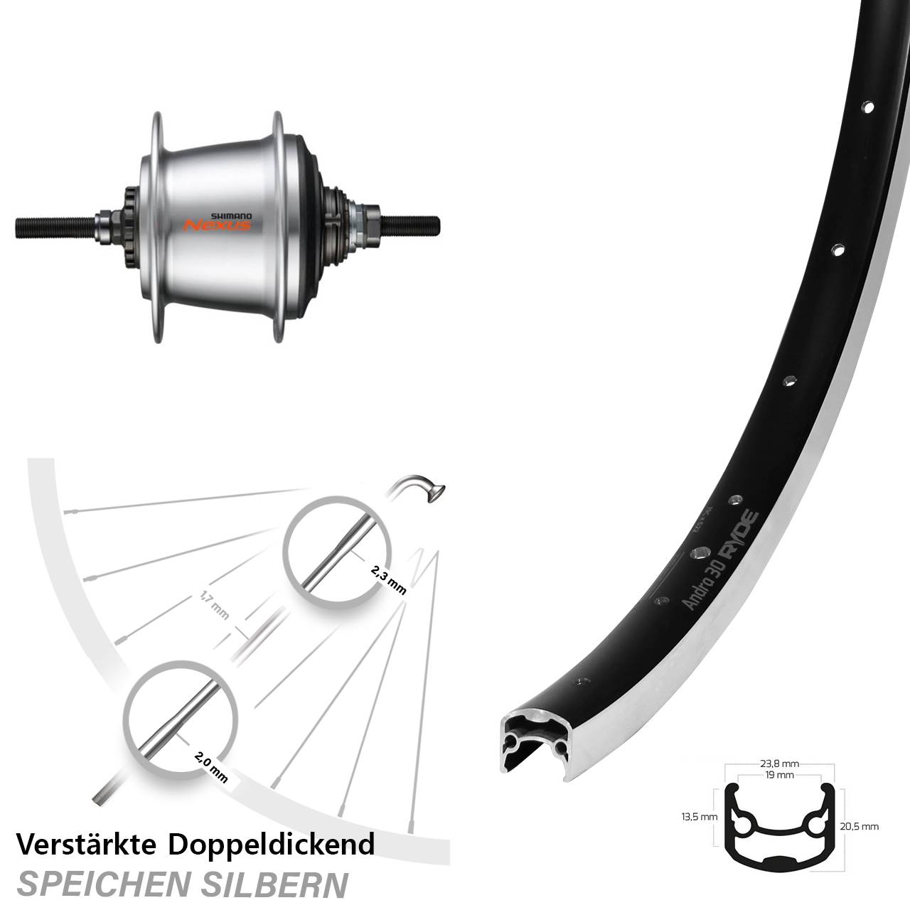 28 Zoll Hinterrad Ryde Andra 30 Shimano Nexus 7 Gang Freilauf