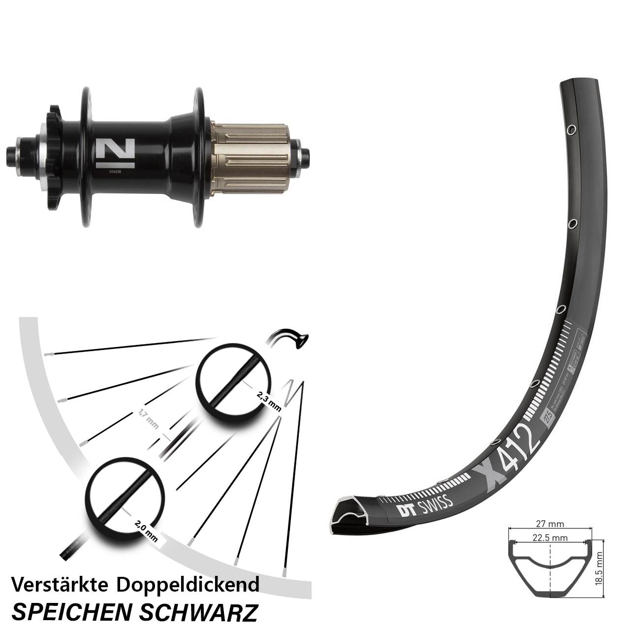 29 Zoll Hinterrad 6-Loch für Schnellspanner DT Swiss X412 Novatec D042 8-11 fach HG