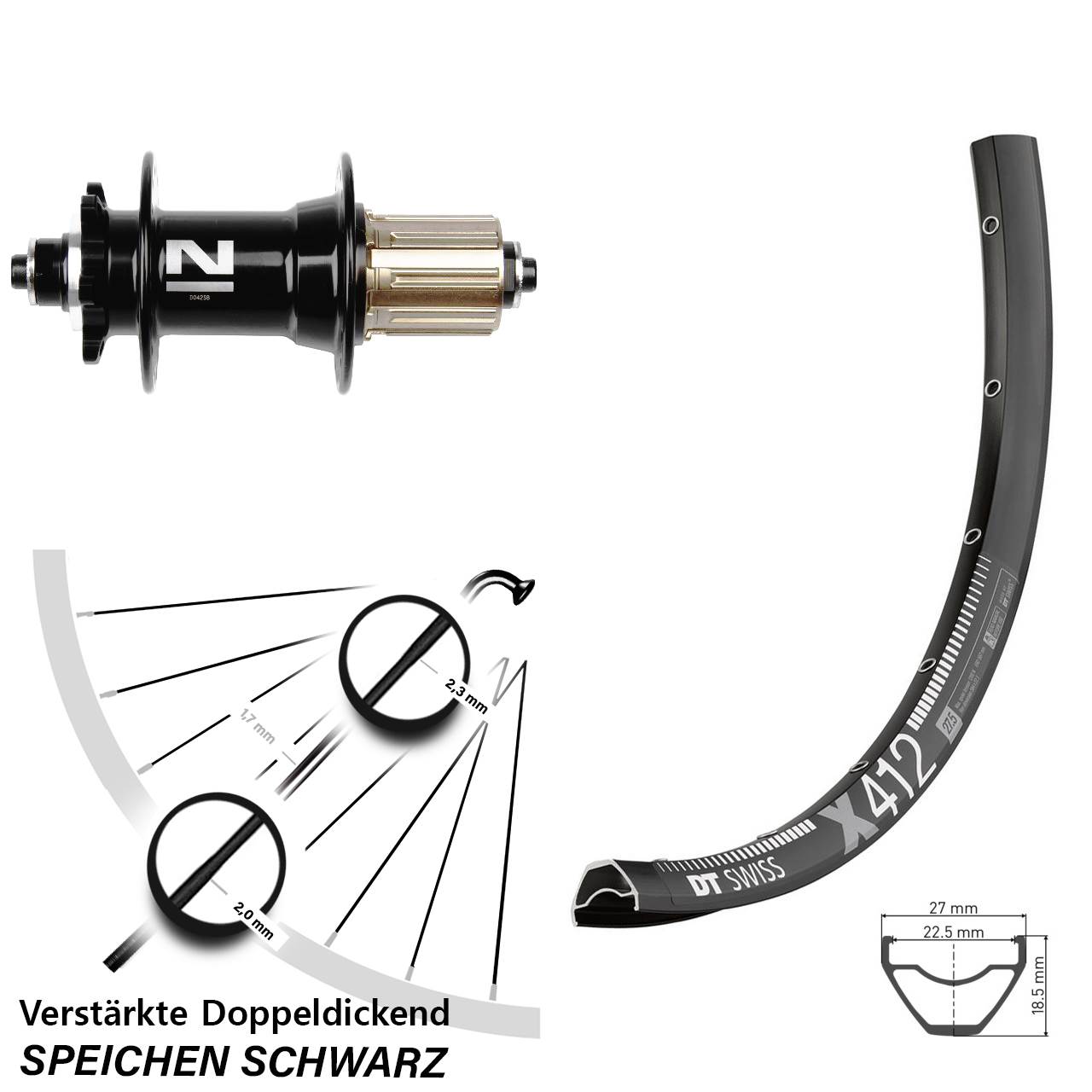 29 Zoll Hinterrad 6-Loch für Schnellspanner DT Swiss X412 Novatec D042 8-11 fach HG