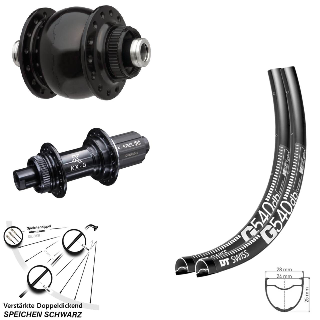 stabiler DT Swiss G 540 Disc-Laufradsatz KX-GS SON 28 Zoll Centerlock