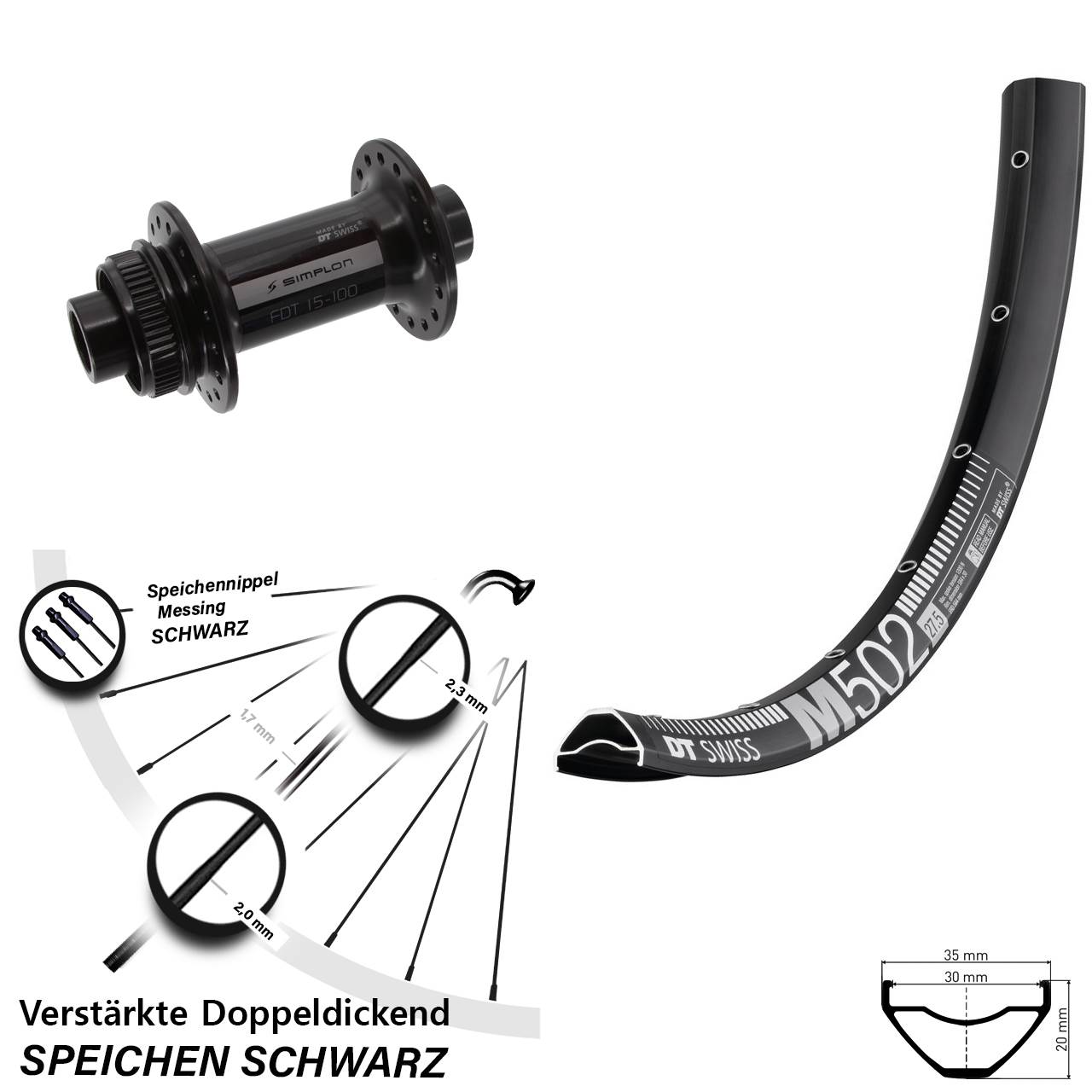 27,5 Zoll DT Swiss M502-370 Centerlock Vorderrad 15x100