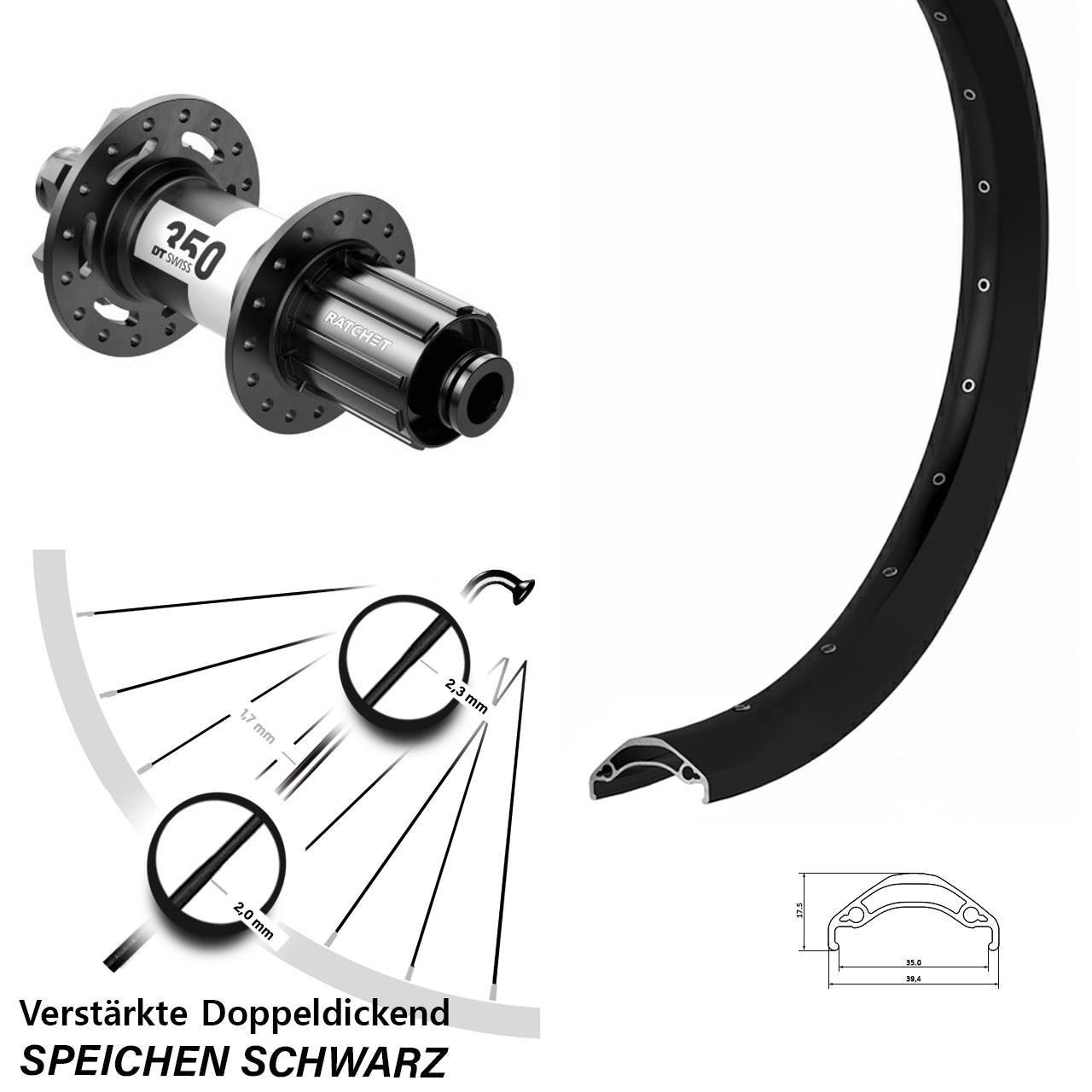 Hinterrad 6-Loch 12x148 29 Zoll Ryde Disc 35 DT Swiss 350 Ratchet 36 8-11 fach