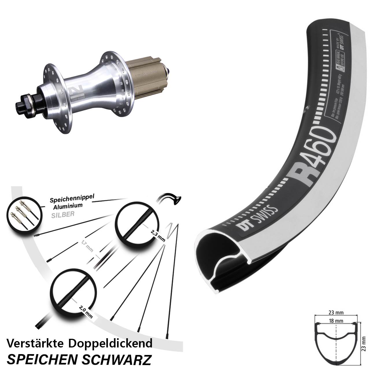Hinterrad 28 Zoll DT Swiss R 460 CNC Novatec F162 8-12 fach Campa QR