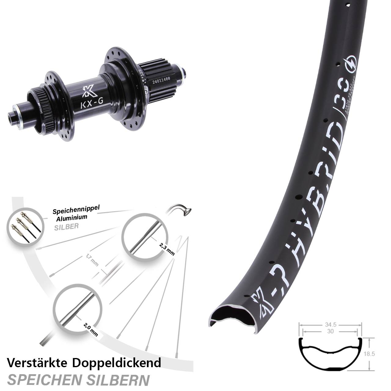 29 Zoll KX-GR Hybrid 30 Disc Laufrad für Schnellspanner Micro Spline