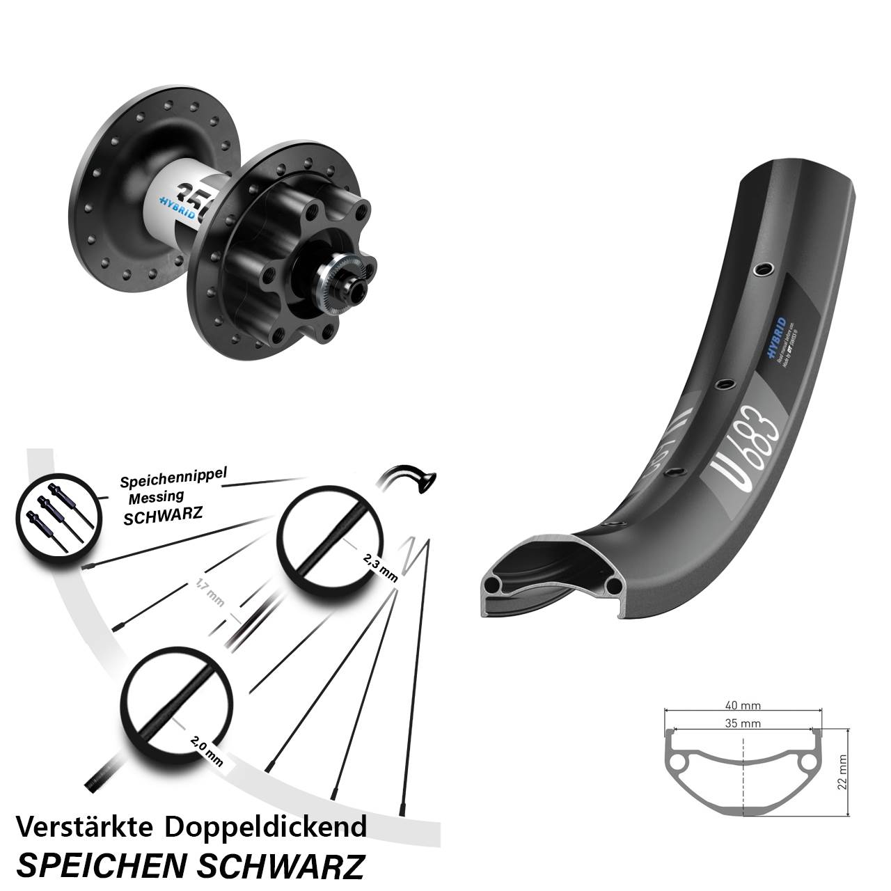 Disc Vorderrad 27,5 Zoll DT Swiss U683-350 Hybrid für Schnellspanner