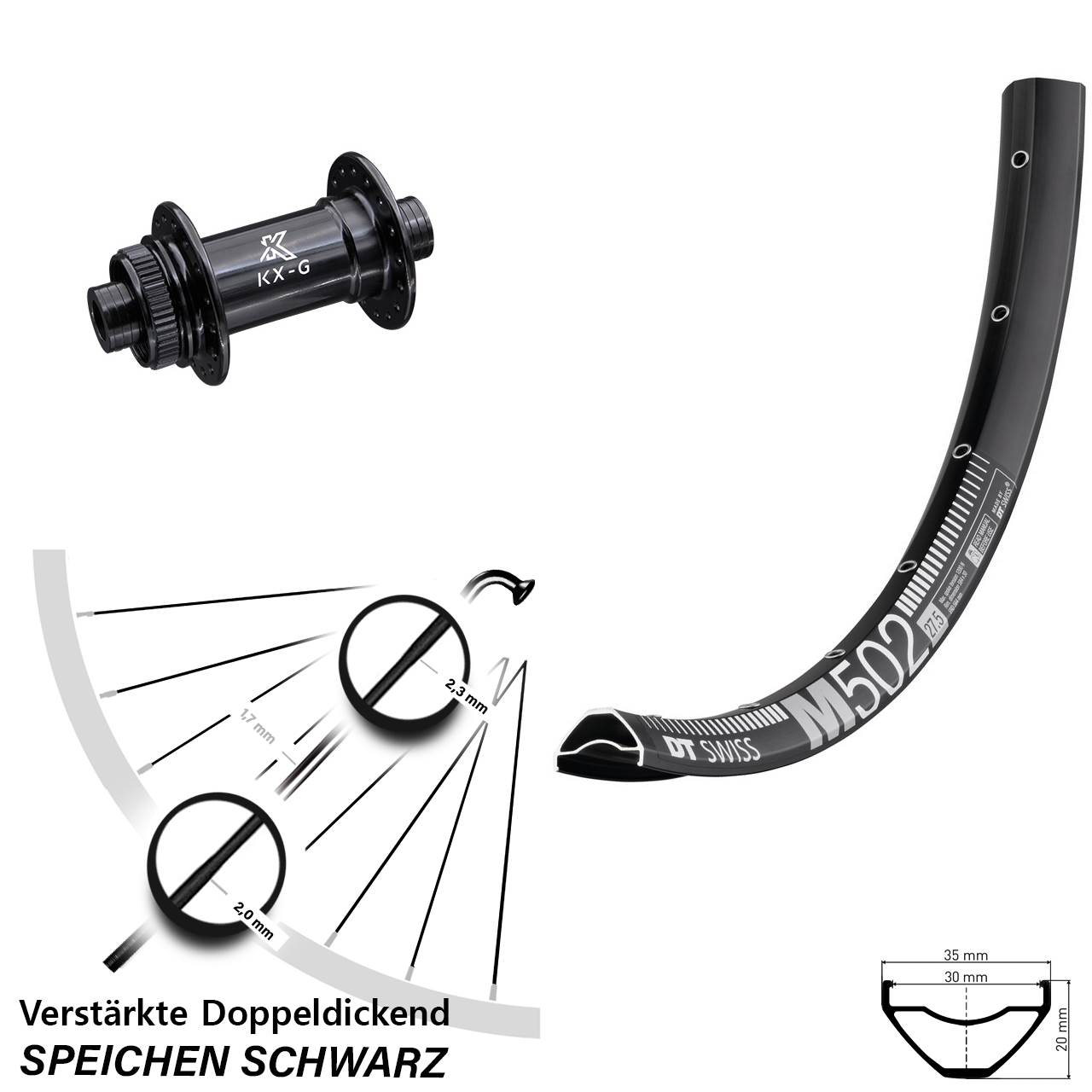 DT Swiss M502 KX-G 29 Zoll Vorderrad Centerlock 15x100