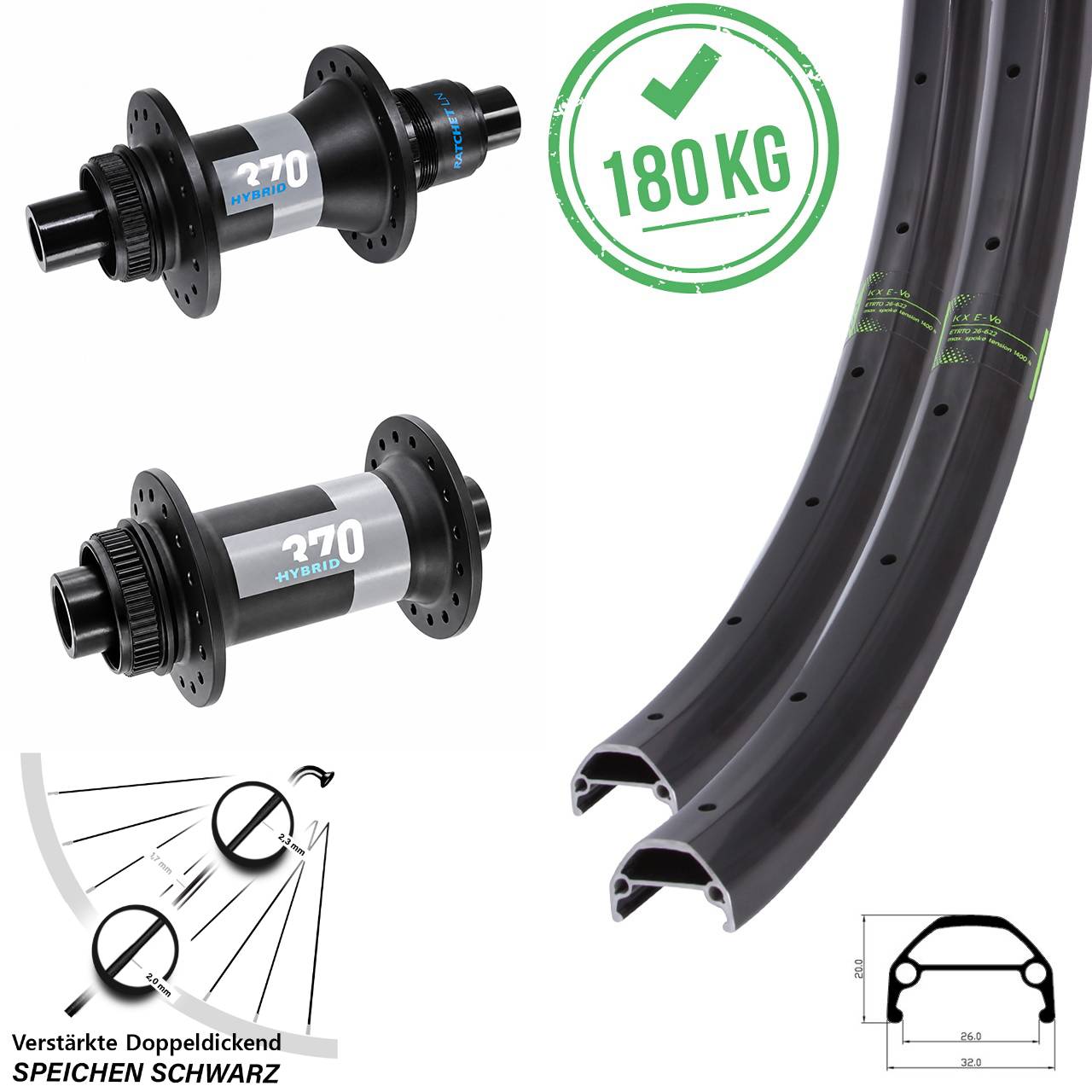 KX Evo DT Swiss 370 Hybrid 20 Zoll 650B Centerlock Laufradsatz 15x110 12x148 Boo XD