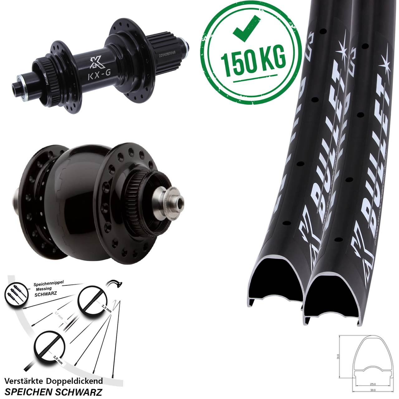 KX-GS Bullet Heavy Duty SON 28 Zoll Disc Laufrad-Satz QR Micro Spline