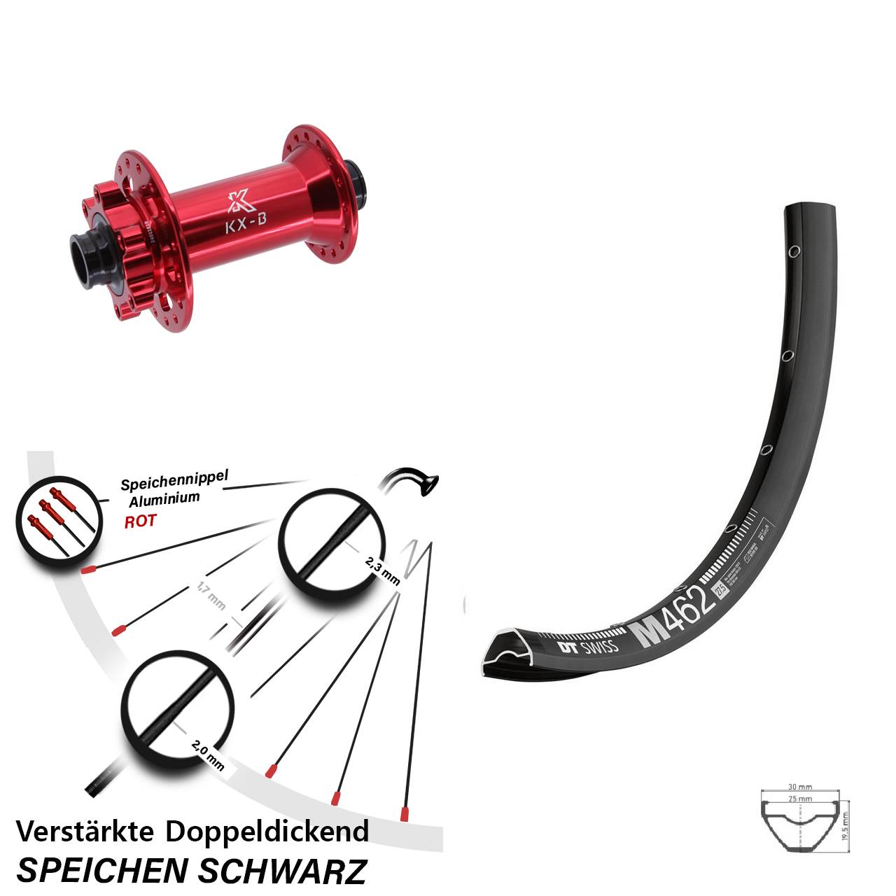 Disc Vorderrad 27,5 Zoll DT Swiss M462 KX-B rot 15x110 Boost