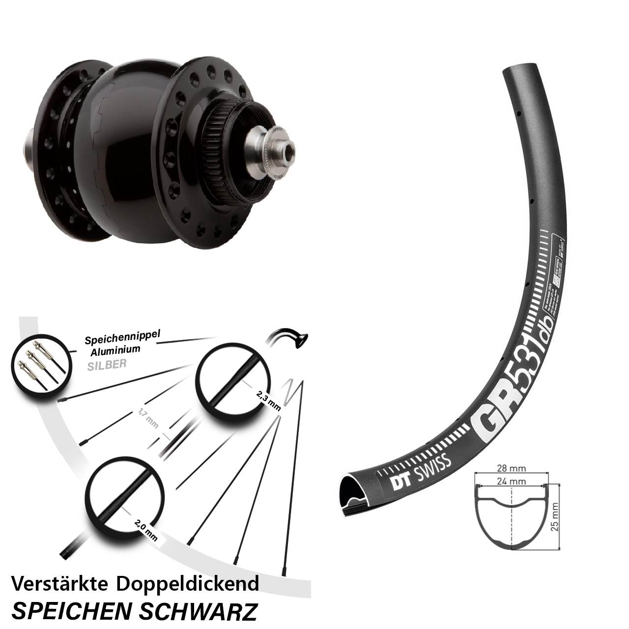650B DT Swiss GR531 SONdelux Nabendynamo-Vorderrad QR