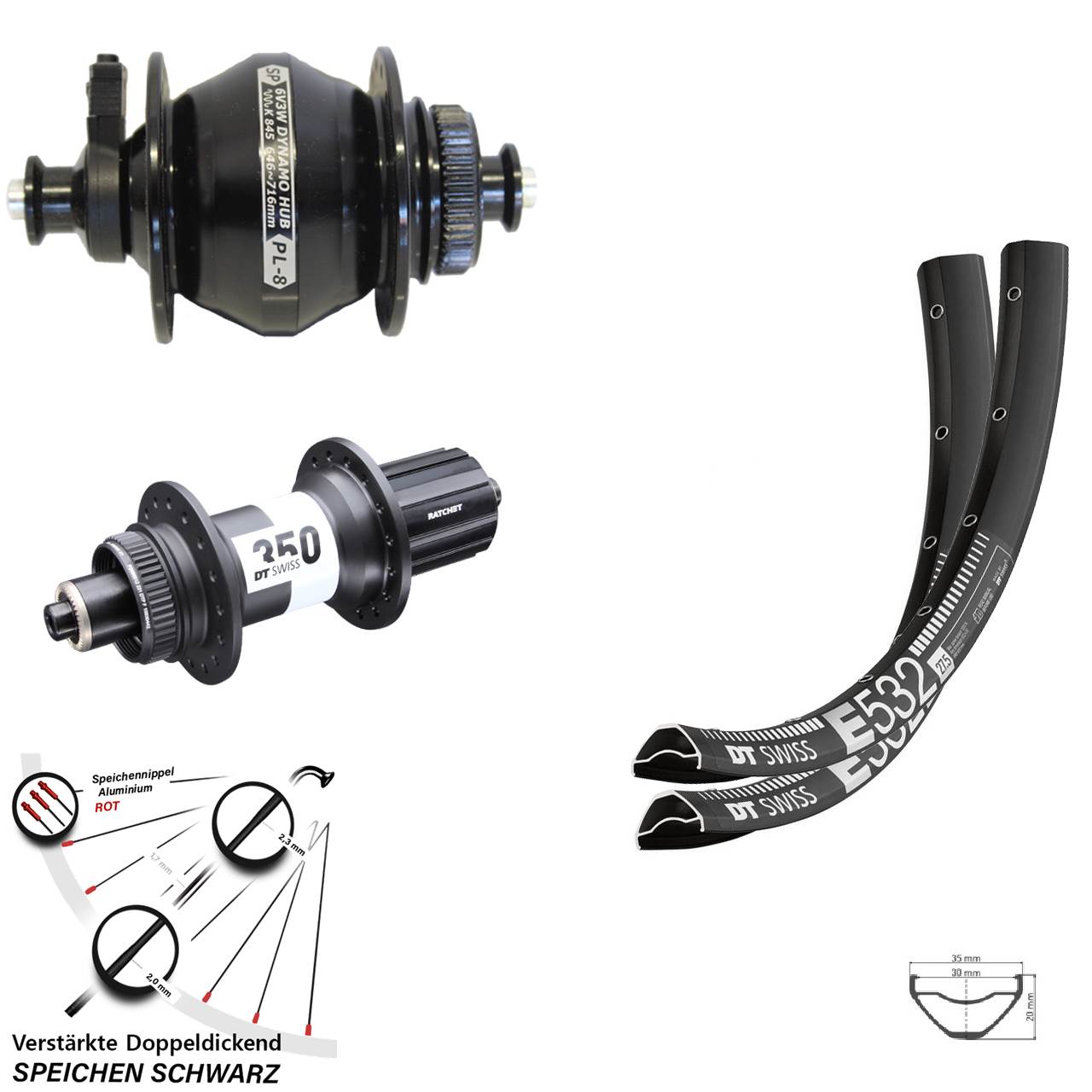 Disc Laufrad-Satz für Schnellspanner 29 Zoll DT Swiss E532 350 Shutter PL-8 8-11 fach