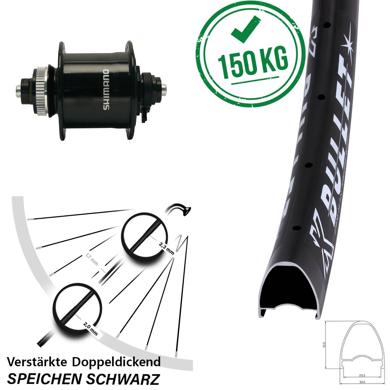 29 Zoll KX Bullet Shimano DH-UR700-3D Centerlock Vorderrad mit Nabendynamo QR
