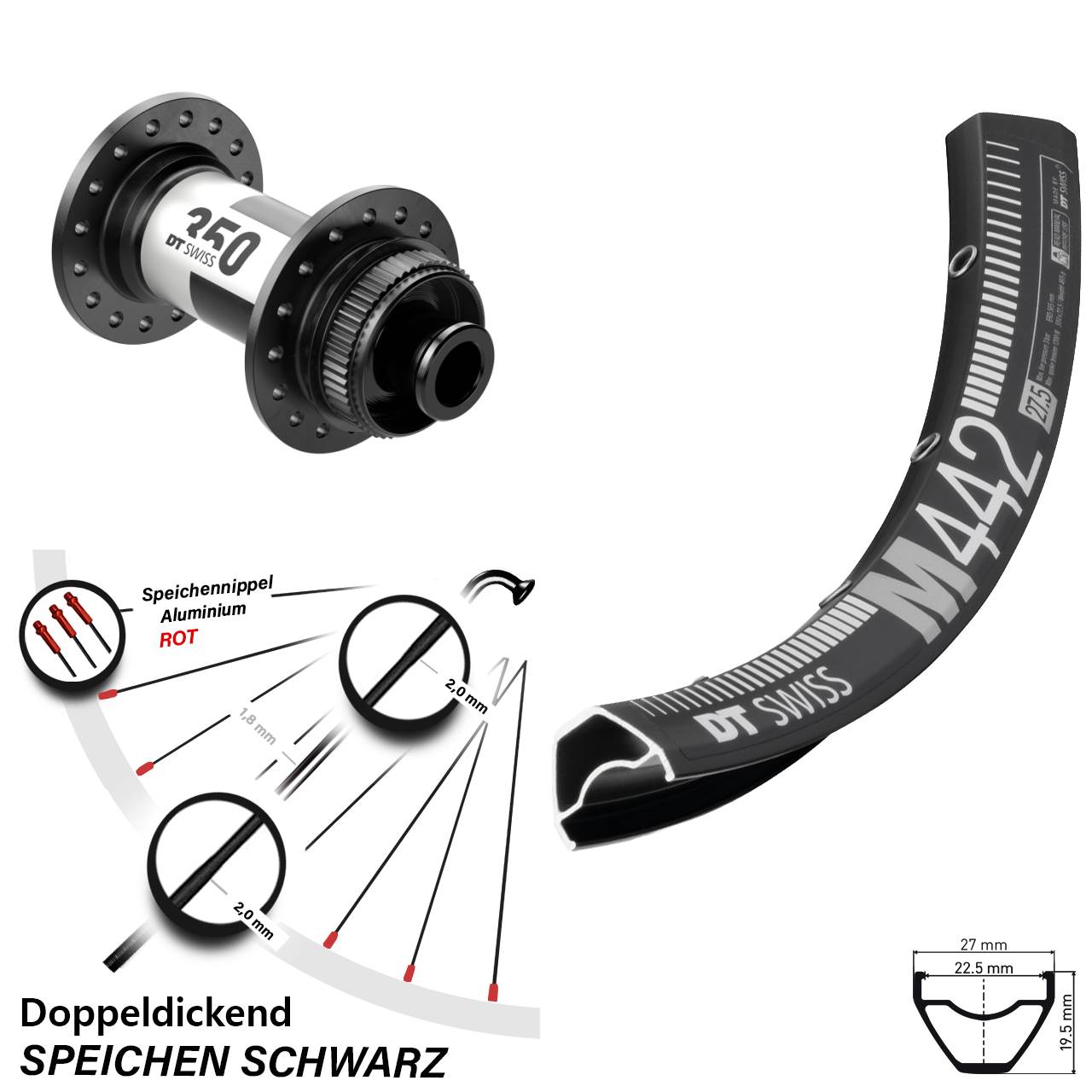 28 Zoll DT Swiss M442-350 Vorderrad 12x100 Centerlock
