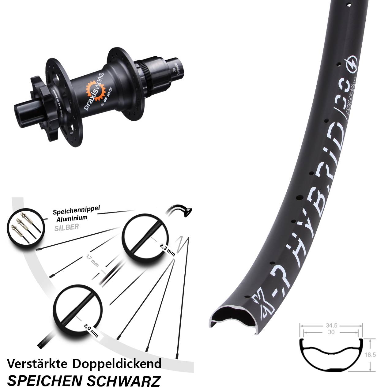 29 Zoll KX-R Hybrid 30 DT Swiss 350 SL Hinterrad 6-Loch 12x142 XD