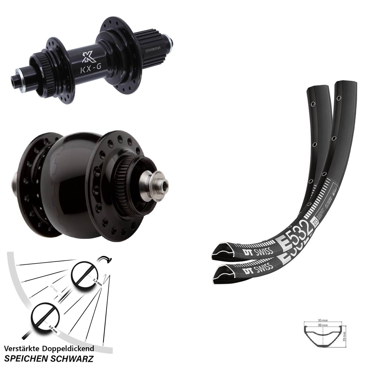 Laufradsatz Disc 29 Zoll DT Swiss E532 KX-GS verstärkt SON 28 Shimano Micro Spline QR