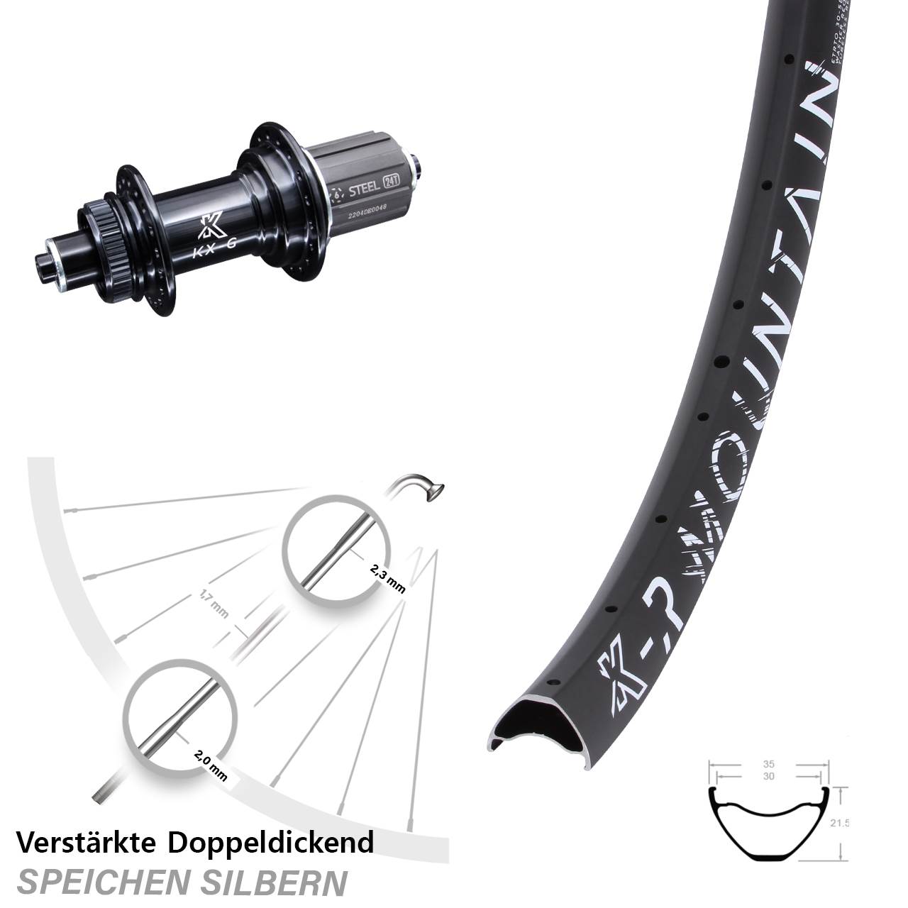 29 Zoll KX-R Mountain schwarz Centerlock Hinterrad QR 8-12 fach HG