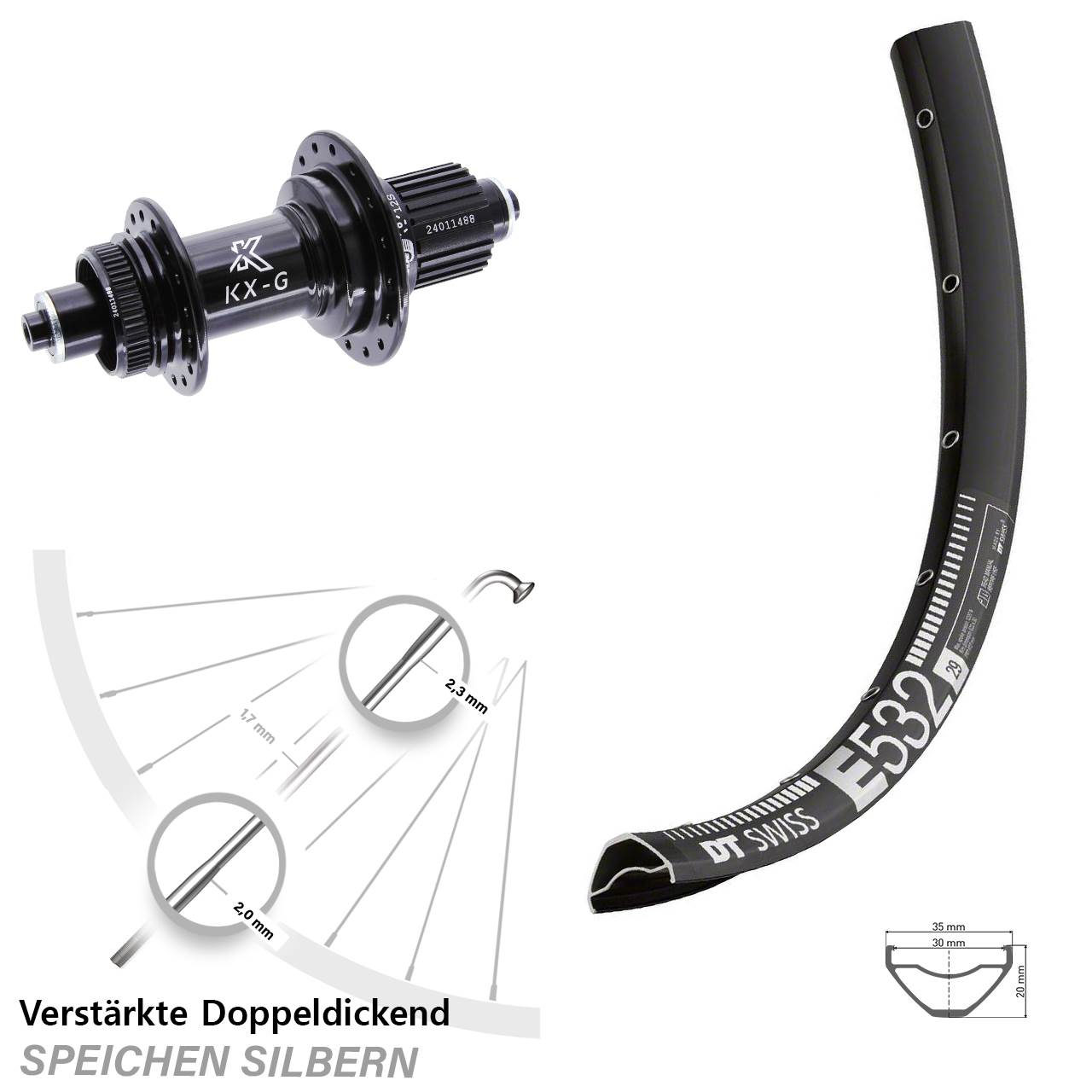 Centerlock Hinterrad für Schnellspanner 29 Zoll DT Swiss E 532 KX-G Micro Spline