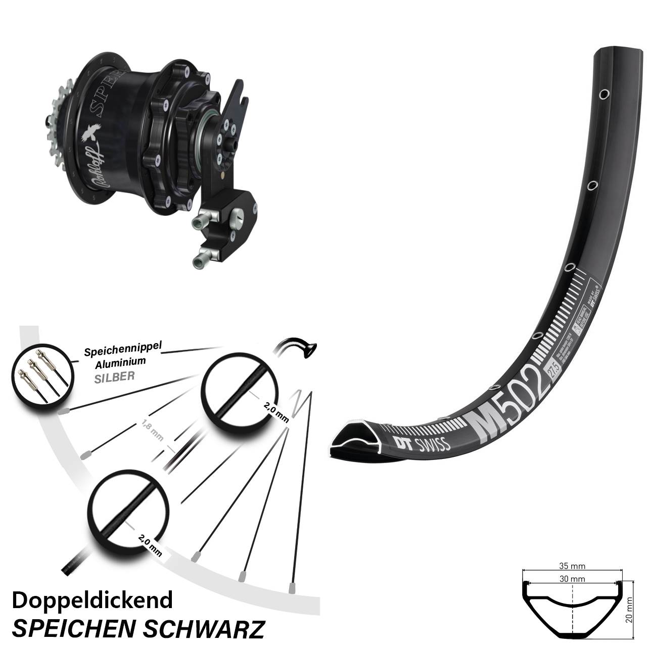 Disc Hinterrrad 29 Zoll DT Swiss M502 Rohloff Speedhub CC DB OEM2 Tandem