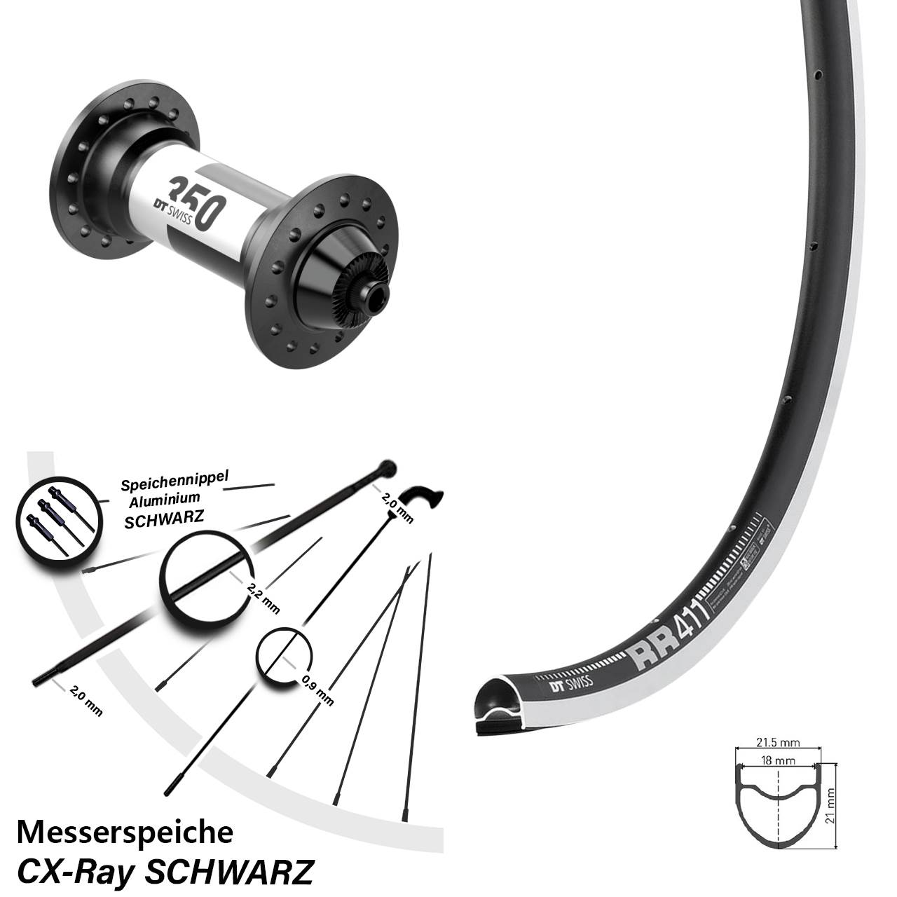 28 Zoll Vorderrad Rennrad RR 411 DT Swiss 350 Messerspeiche Sapim CX-Ray