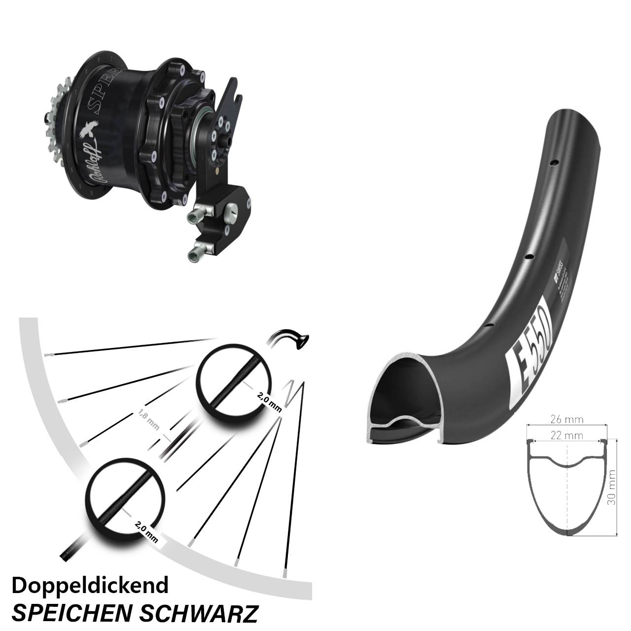 28 Zoll DT Swiss E 550 Rohloff CC DB OEM2 Tandem schwarz