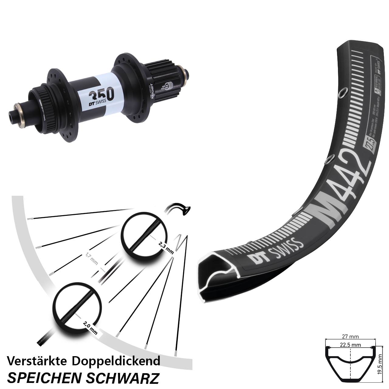 DT Swiss M442 350 28-29 Zoll Centerlock Hinterrad QR Boost Shimano Micro Spline