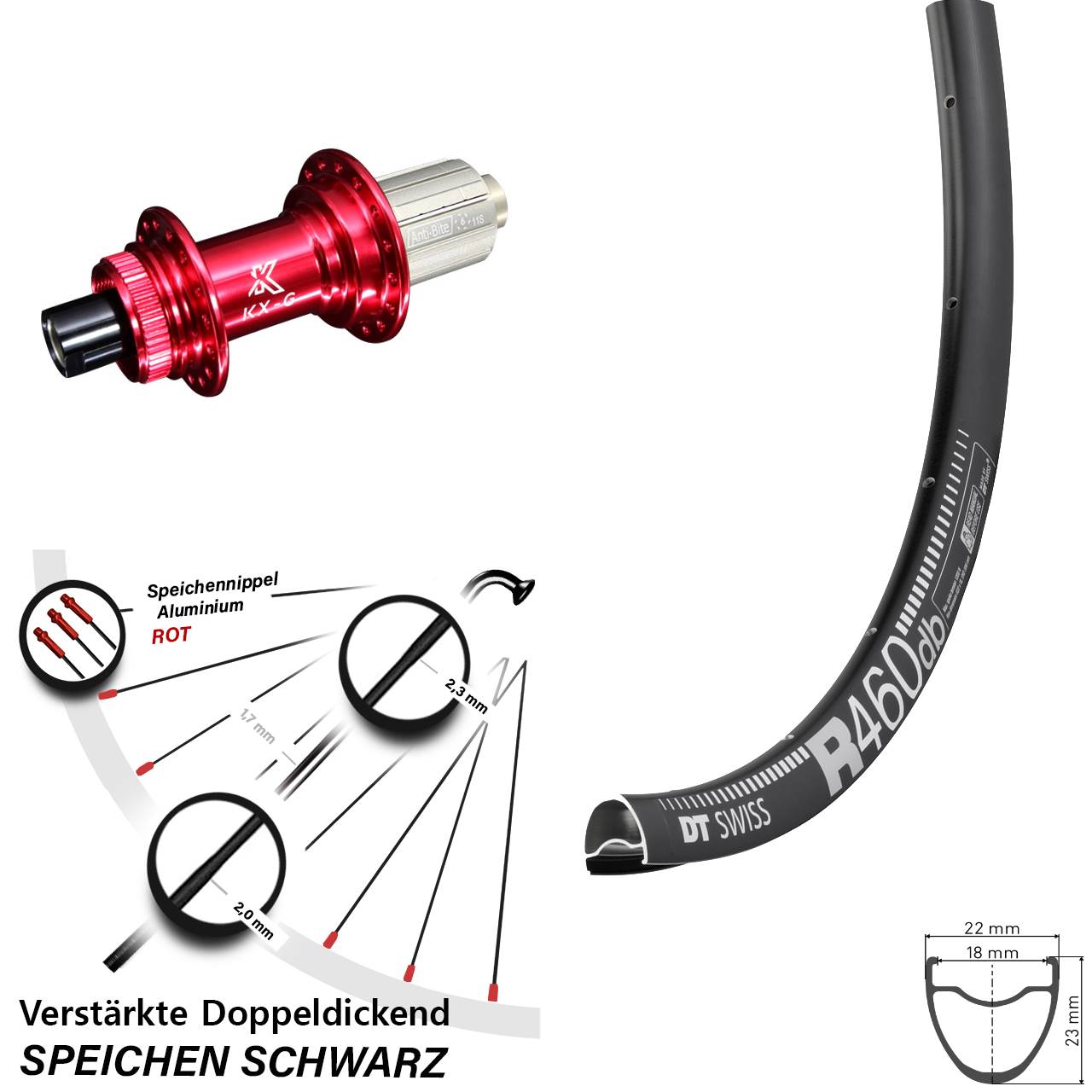 Hinterrad 12x142 28 Zoll DT Swiss R 460 Disc KX-G rot 8-12 fach HG